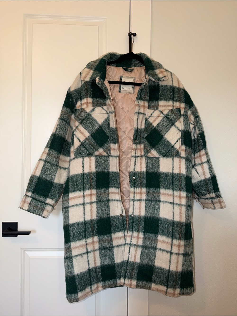 Abercrombie Quilt-Lined Green Plaid Shacket Coat